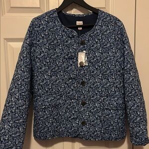 J. Crew Blue Puffer Jacket with Stand-Up Collar